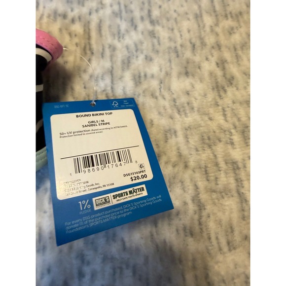 DSG Girls Dolphin Hem Swimsuit Bikini Top &‎ Bottoms Black White Stripe M NWT - Picture 5 of 6